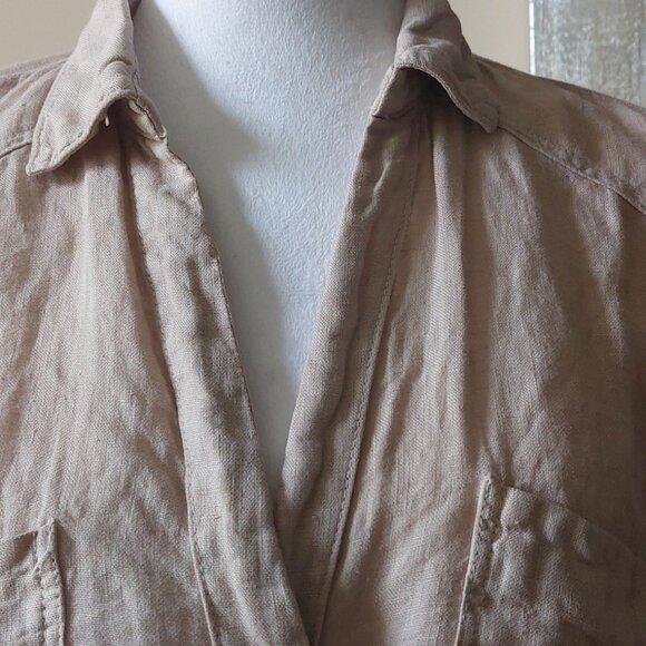Zara Beige Cropped Linen Shirt Sz M - Picture 5 of 9